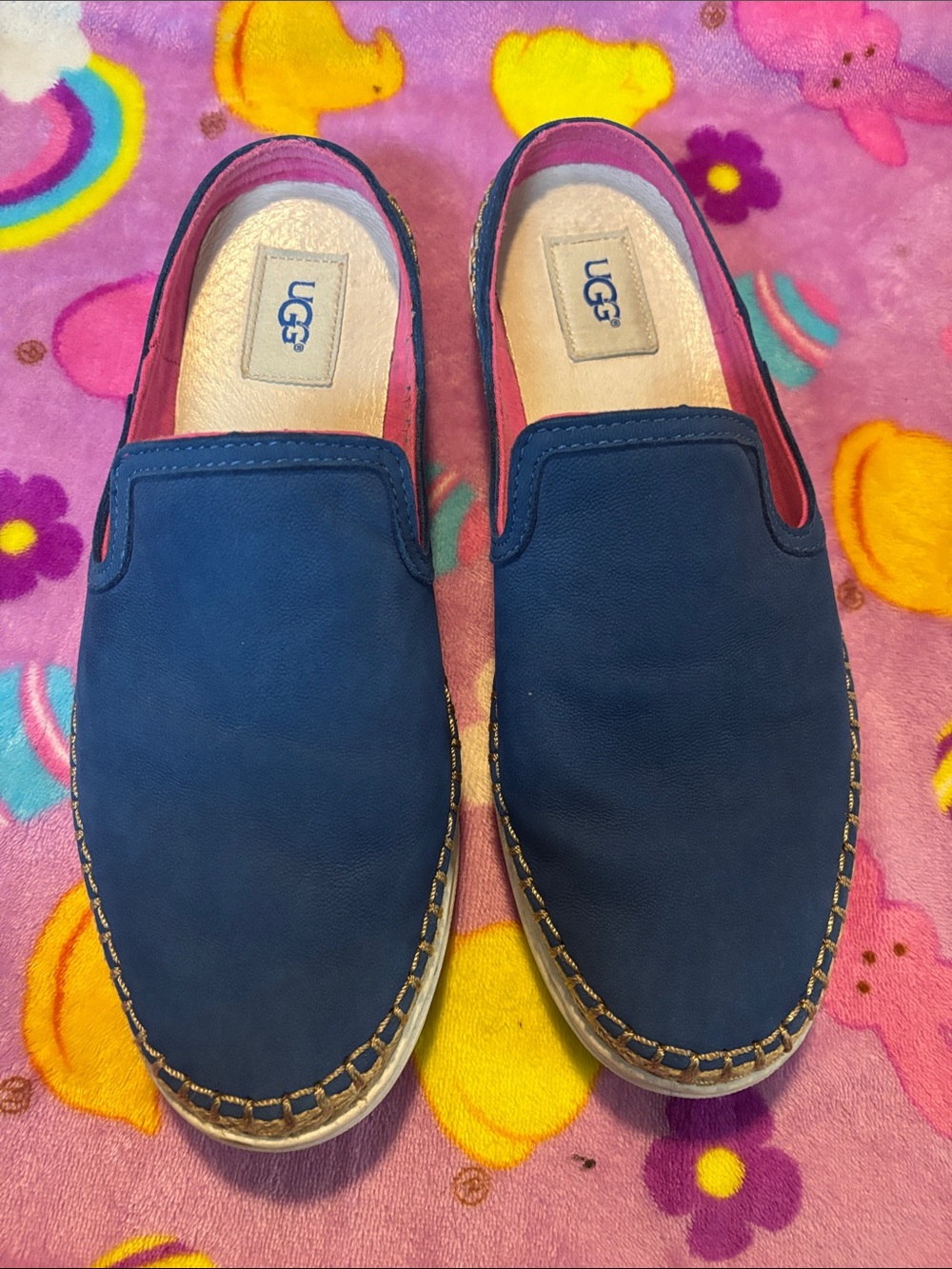 UGG Navy Slip-On Loafers with Pink Interior